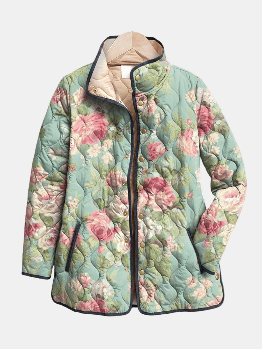 Kaevia | Retro Floral Patterned Quilted Jacket