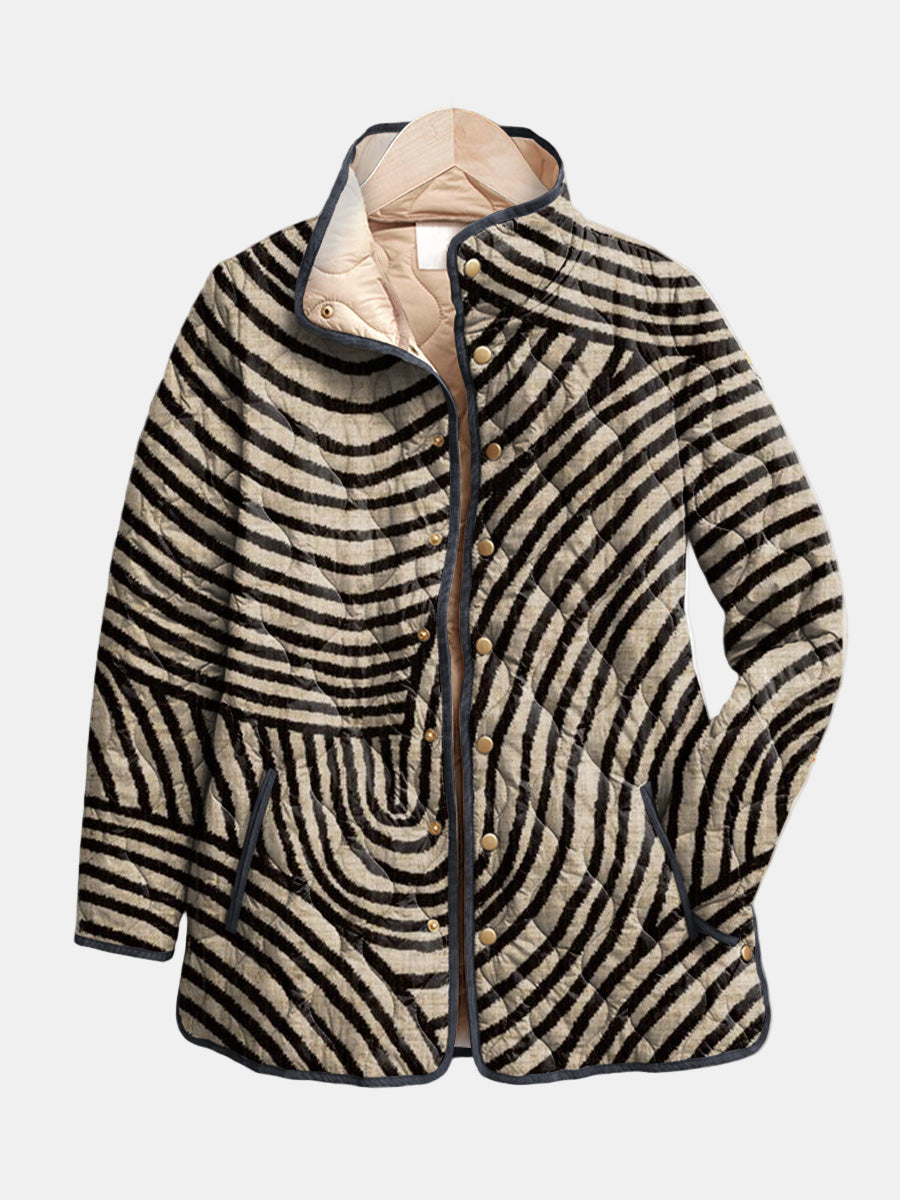 Orlise | Retro Hand-Drawn Circle Design Quilted Jacket