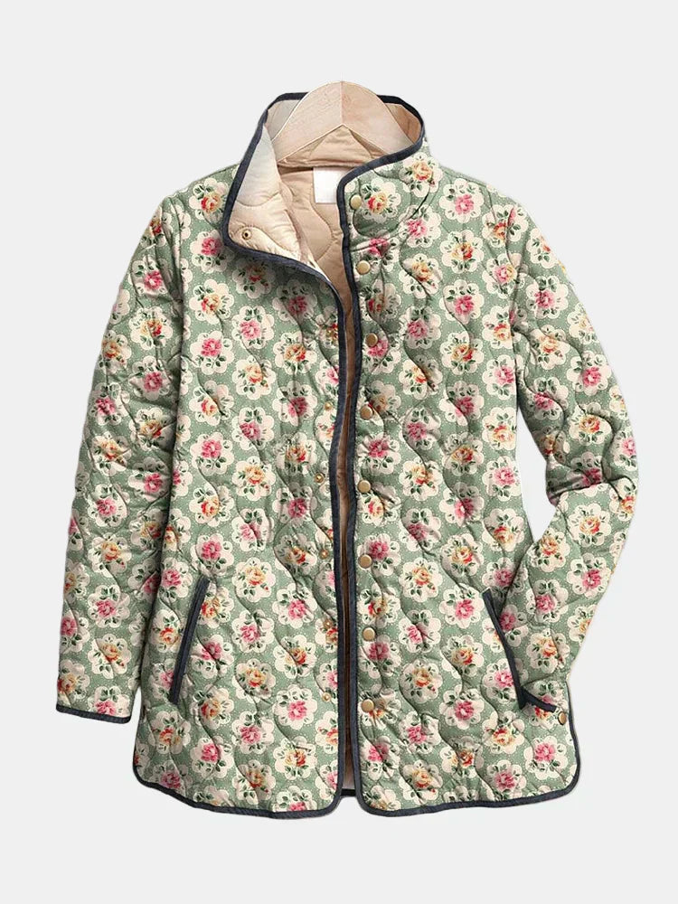 Koralei | Vintage Floral Art Print Quilted Jacket