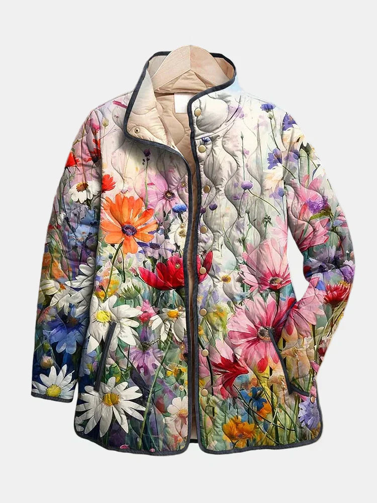 Zayrah | Charming Vintage Floral Print Quilted Jacket